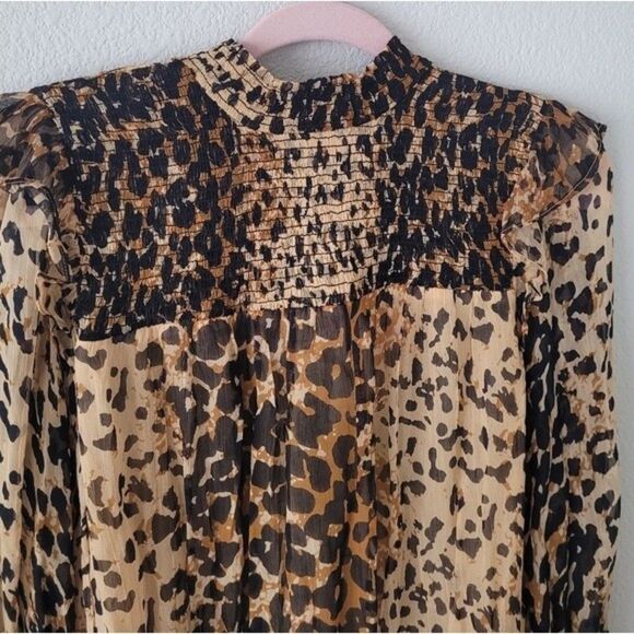 Free People Roma Blouse Leo Small Leopard Print Fall Bohemian Grunge Whimigoth - Picture 2 of 10